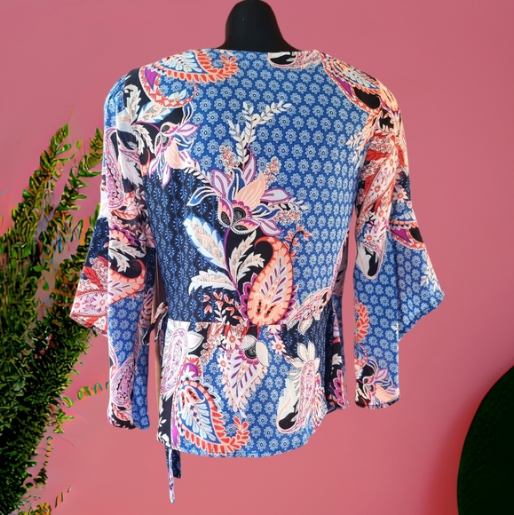 Chenault Flowy Patchwork Wrap Around Floral Blouse. - Picture 2 of 9